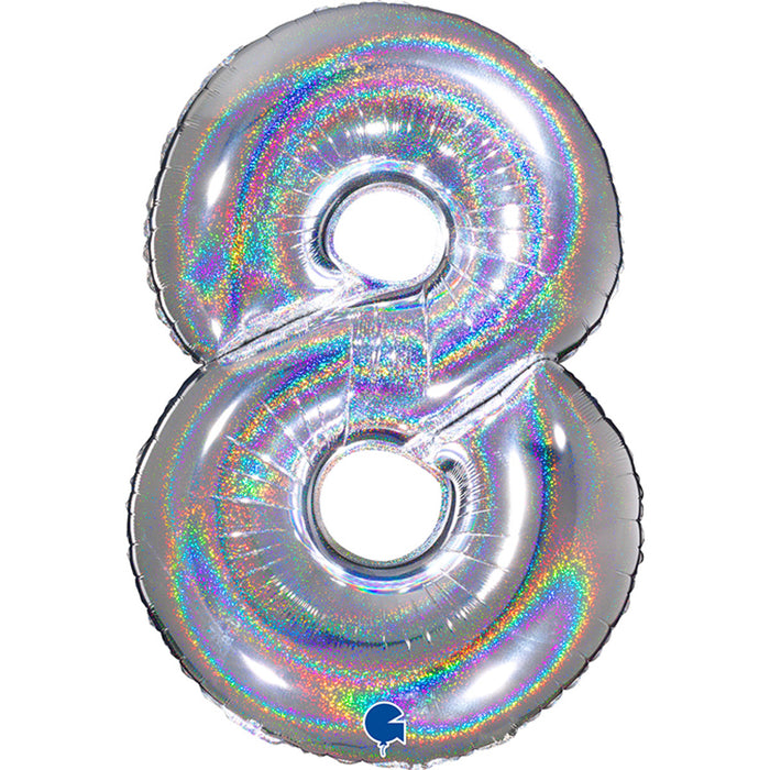 Riesenzahl Folienballon 40"/102cm | Holo Silber #8