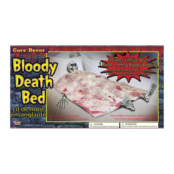 Halloween Skelett im Bett liegend Mit blutiger Decke Gruselige Deko für Spukhäuser, Horrorpartys & Fensterdisplay Realistischer Schockeffekt