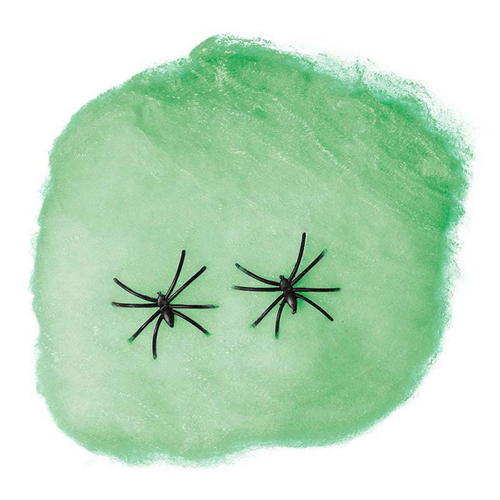 Deko Spinnweben mit 2 Spinnen | 60g Grün