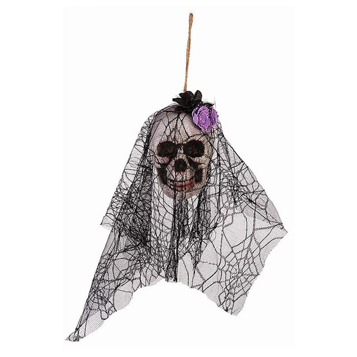 Hängefigur Totenkopf mit Schleier u. Blume