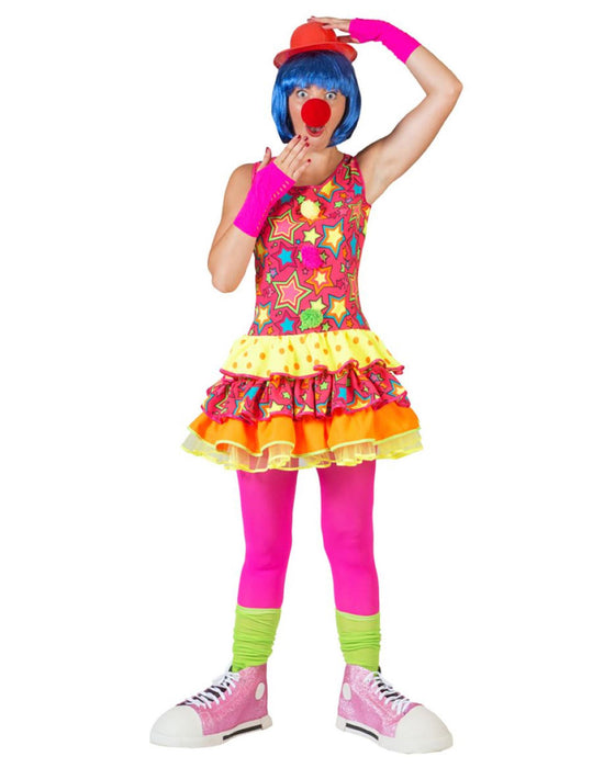 Clown Miley Kostüm für Damen - Buntes Zirkus Kleid mit Sternen