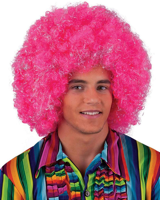 Maxi Afro Locken Perücke für Damen und Herren | Pink Silber