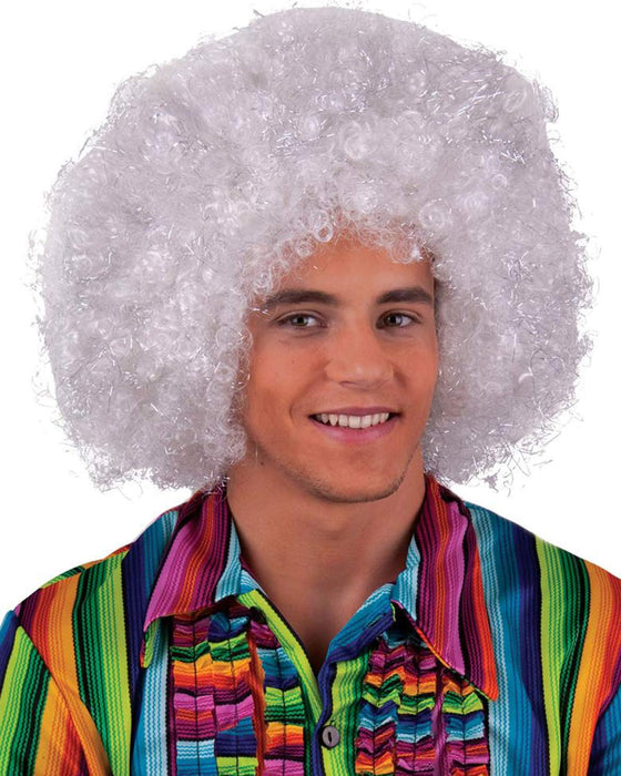 Maxi Afro Locken Perücke für Damen und Herren | Weiß Silber