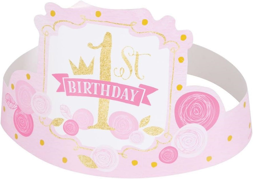 Partyhut 1st Birthday Pink/Gold 6Stk.