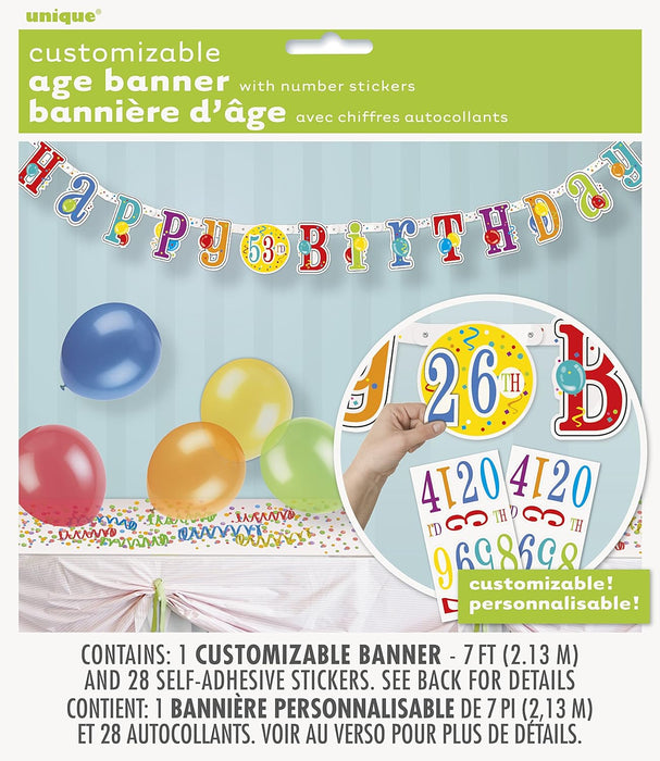Buchstabengirlande Happy Birthday Jumbo m. Aufklebezahlen 213cm