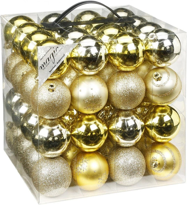 Weihnachtskugeln Gold Mix | Ø 6 cm | 64 Stück | bruchsicher | Glänzend, matt & glitzernd