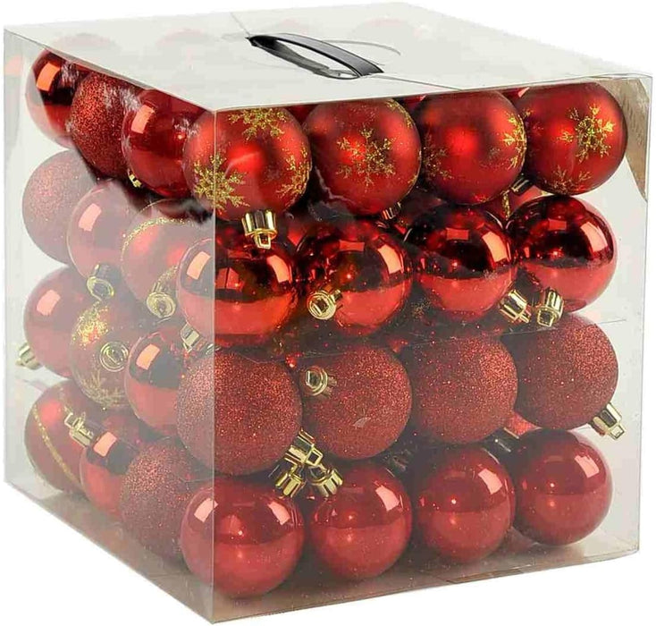Weihnachtskugeln Rot Mix | Ø 6 cm | 64 Stück | bruchsicher | Glänzend, matt & glitzernd