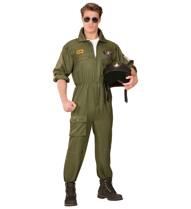 Kampfjet Pilot Kostüm für Herren - Flieger Overall | Grün