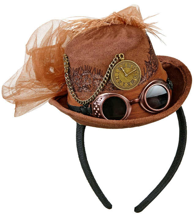 Steampunk Mini Zylinder Hut mit Brille | Braun