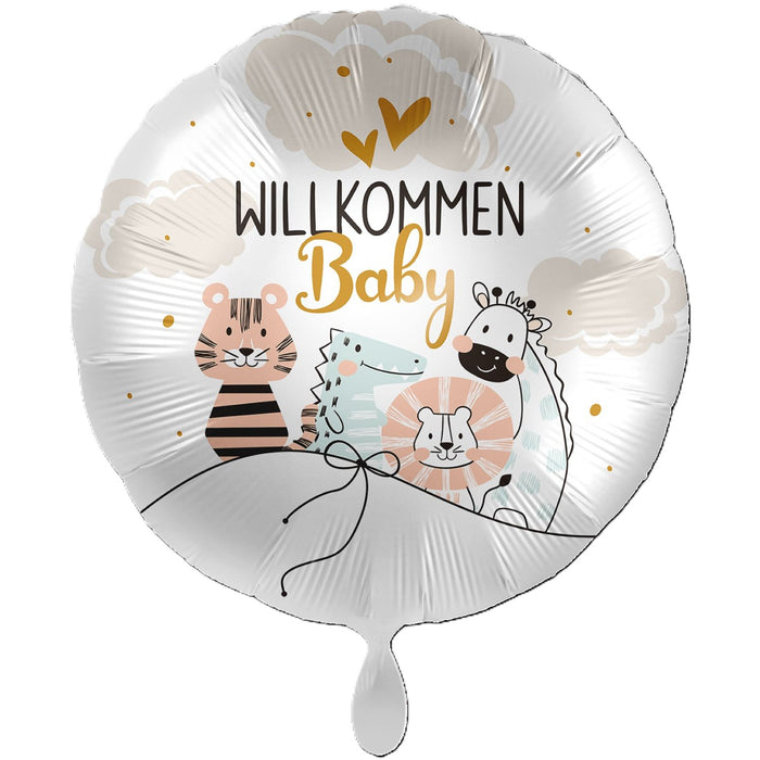 ABC Folienballon XXL "Willkommen Baby" Rund Ø71cm