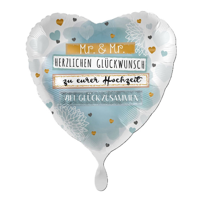 ABC18 Herz Folienballon "Mr. & Mr. Herzlichen Glückwunsch" | Ø 43 cm