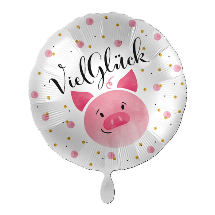 ABC18 Folienballon "Viel Glück" Schweinchen | Ø 43 cm