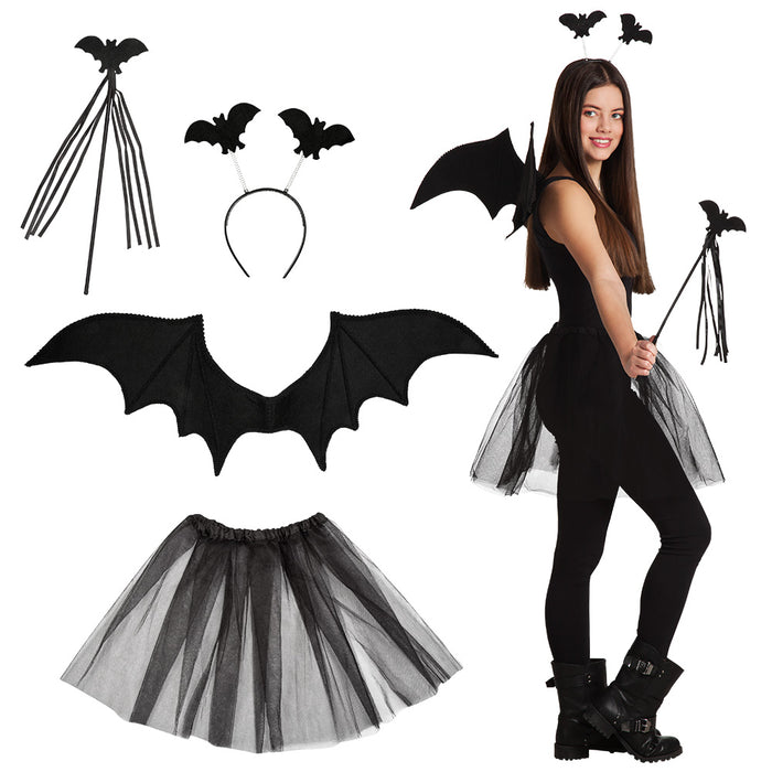 Kostüm Set Fledermaus (Tiara, Stab, Flügel & Tütü)