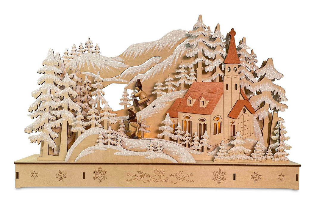 3D Weihnachtslandschaft | Thüringer Holzkunst mit LED | Natur | 44×8×29?cm | 76039