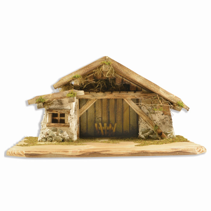 Riffelmacher Weihnachtskrippe Bayrischzell | Krippenstall naturfarben | 63x35 cm | Holz | traditionelle Krippe für Weihnachten | Handarbeit | 78450