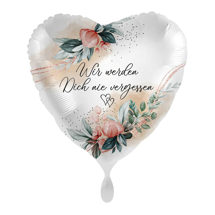 ABC18 Herz Folienballon "Wir werden dich nie vergessen" | Ø 43 cm