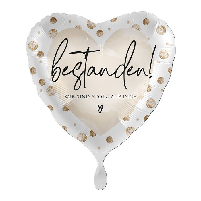 ABC18 Herz Folienballon Ø 43cm "Bestanden!"