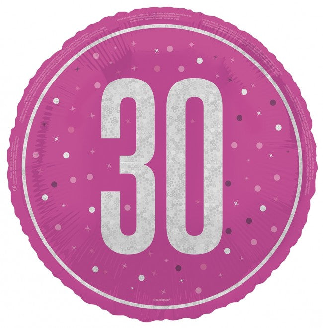 ABC18 Folienballon "#30" Glitz | Ø 45 cm Pink