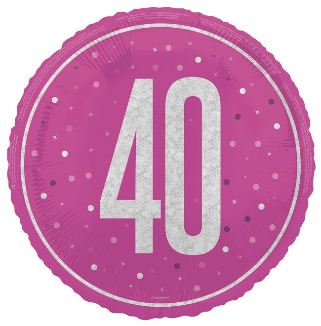 ABC18 Folienballon "#40" Glitz | Ø 45 cm Pink