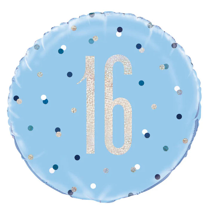 ABC18 Folienballon "#16" Glitz | Ø 45 cm Blau