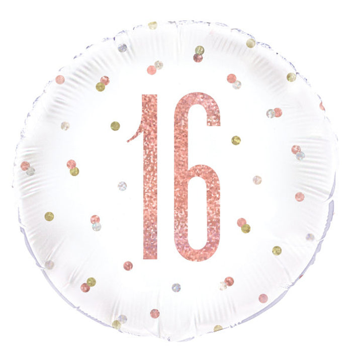 ABC18 Folienballon "Happy Birthday #16" Glitz | Ø 45 cm Rosegold