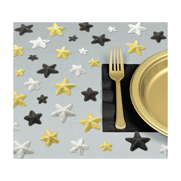 Streudeko Sterne "Glitz & Glam" - Gold Schwarz Silber 32 Stück