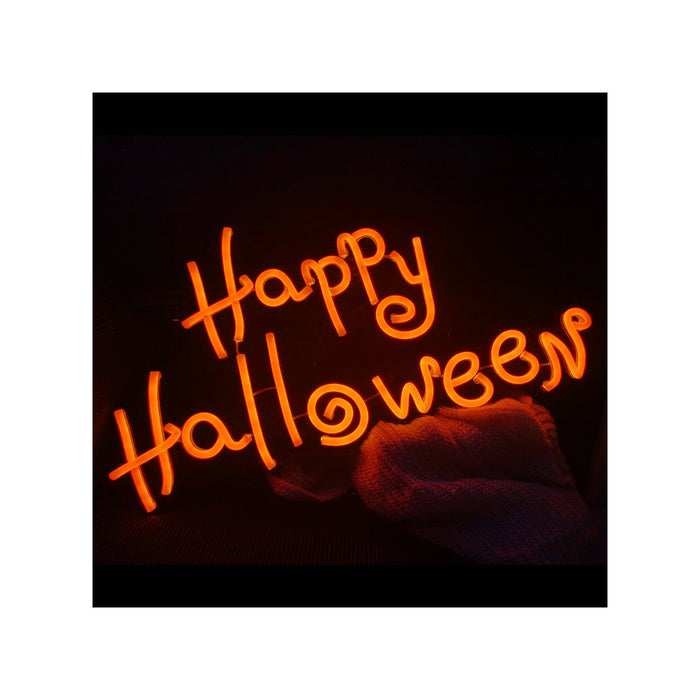 Neon Schriftzug "Happy Halloween" Orange | 60 x 30 cm Dekoration