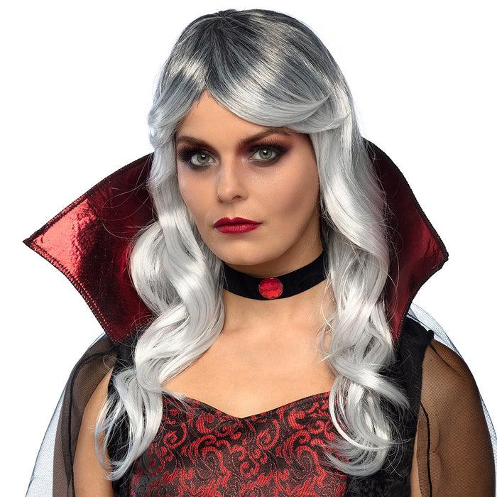 "Vampiresse" Perücke für Damen - 85610 | Locken Langhaar Weiß Grau