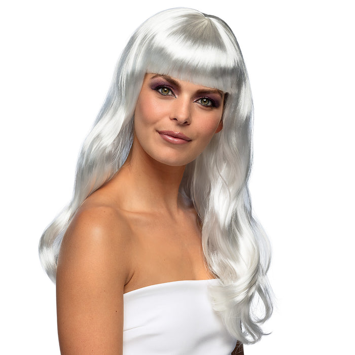 Perücke Lady Langhaar Frisur Weiss