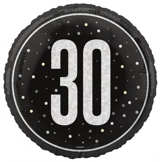 ABC18 Folienballon "#30" Glitz | Ø 45 cm Schwarz