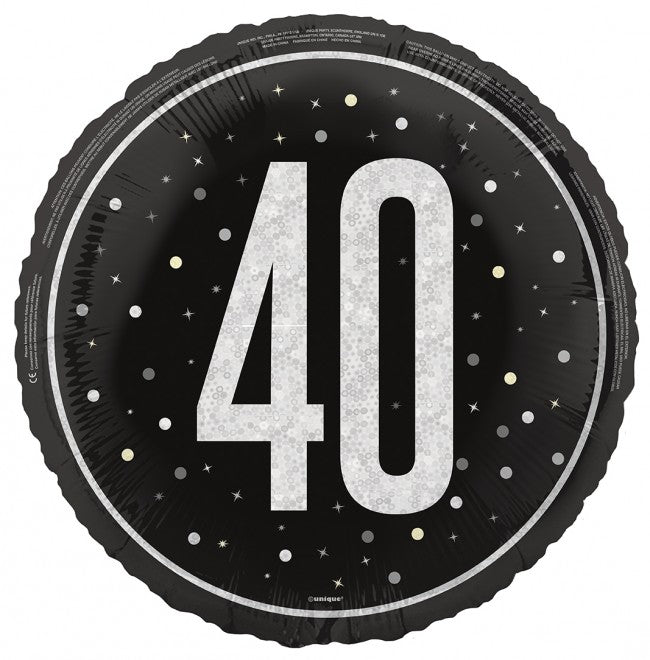 ABC18 Folienballon "#40" Glitz | Ø 45 cm Schwarz