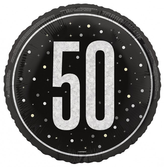 ABC18 Folienballon "#50" Glitz | Ø 45 cm Schwarz