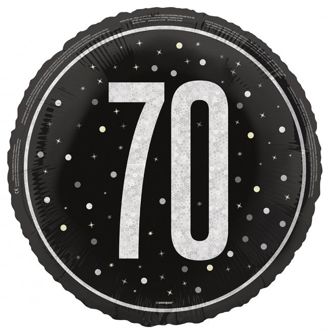 ABC18 Folienballon "#70" Glitz | Ø 45 cm Schwarz