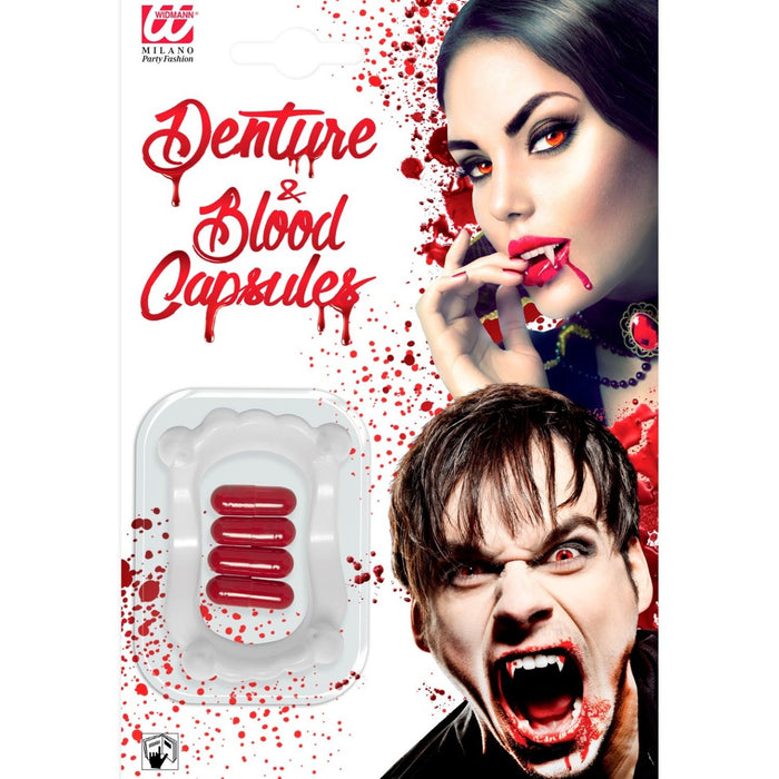 Vampirgebiss für Erwachsene | mit 4 Blutkapseln