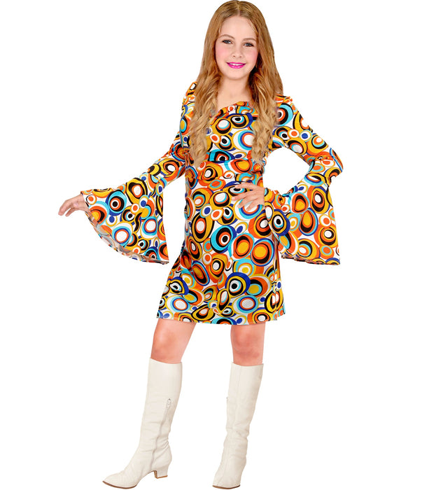 70er Jahre Hippie Kinderkostüm "Bubbles" | Orange - Kleid