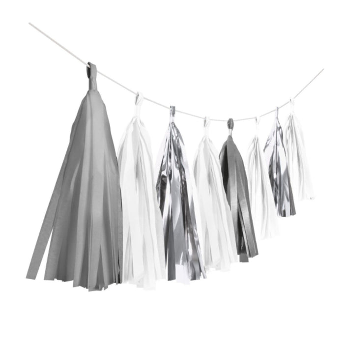 "Silver Dream" Fransen Pompon Girlande | Silber 300cm