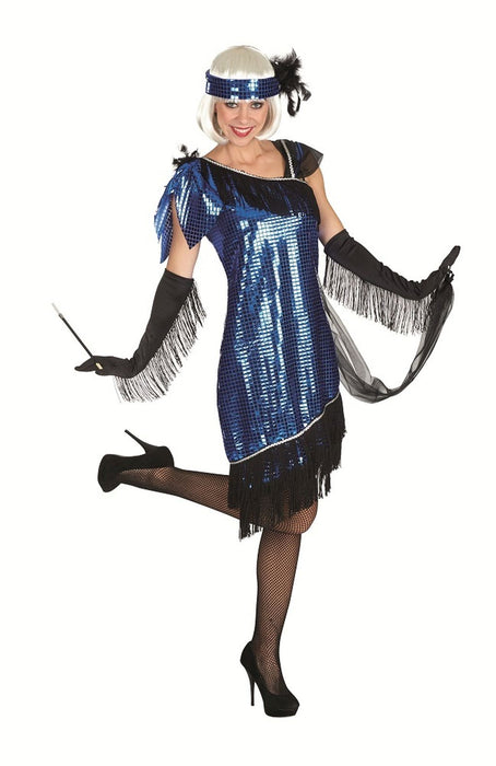 Glitzer Charleston Kostüm mit Pailletten für Damen | Blau