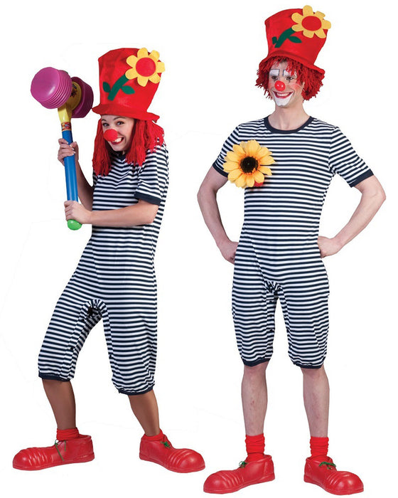 Ringel Badeanzug zum Clown Kostüm für Erwachsene | Blau Weiß