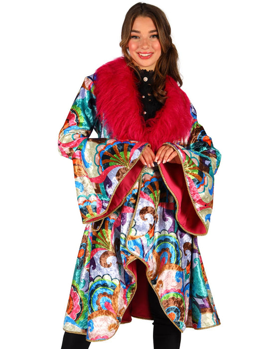 Karneval Jacke für Damen mit Fellbesatz und Blumenmuster | Pink Bunt