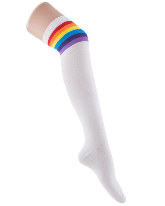 Overknees Kniestrümpfe "Einhorn" mit Regenbogen | Weiß Bunt