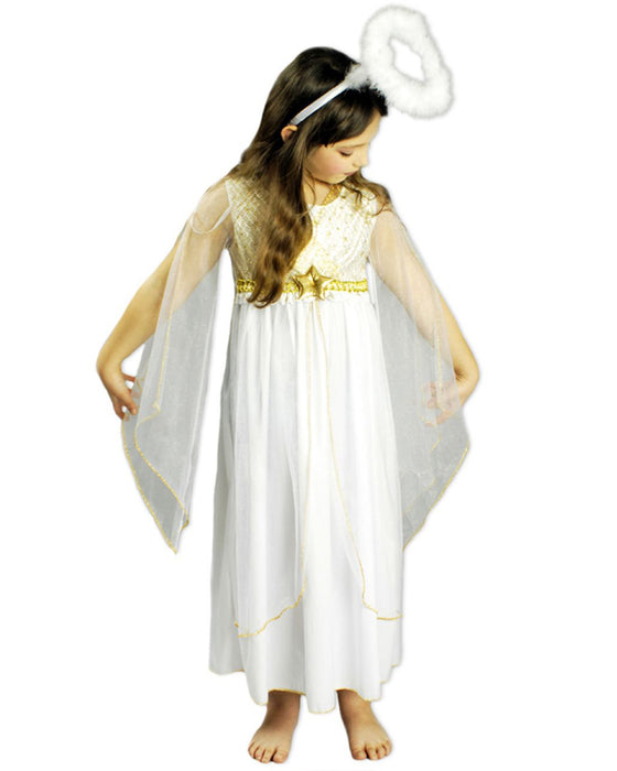 Kinder Engelskostüm "Lucia" mit Sternen | Weiß Gold