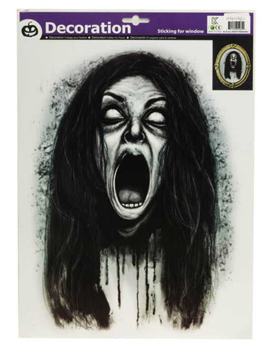 Halloween Fensterbild "Lachendes Skelett | Schreiende Frau" - 29 x 40 cm | Varianten Deko