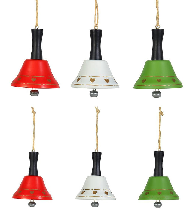 Glocken Hänger 6er Set | 6,5x8,5 cm | Rot Weiß Grün | Metallglocken | 15419