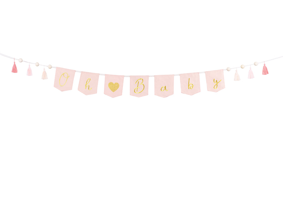 Buchstabengirlande Oh Baby mit Quasten rosa 250cm