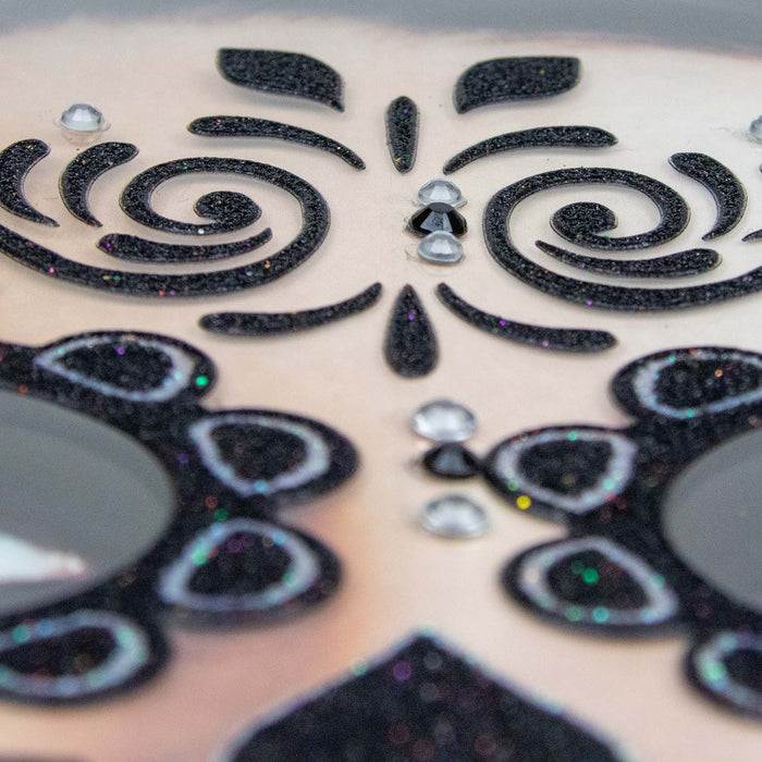 Halloween Gesichts-Tattoo Skelett | Schwarz Glitzer | Schmink-Ersatz für Kostüm & Party