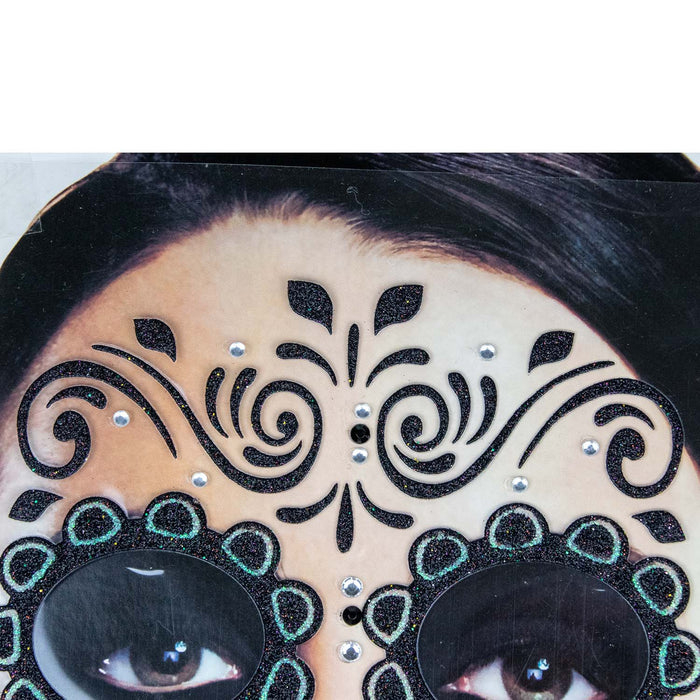 Halloween Gesichts-Tattoo Skelett | Schwarz Glitzer | Schmink-Ersatz für Kostüm & Party