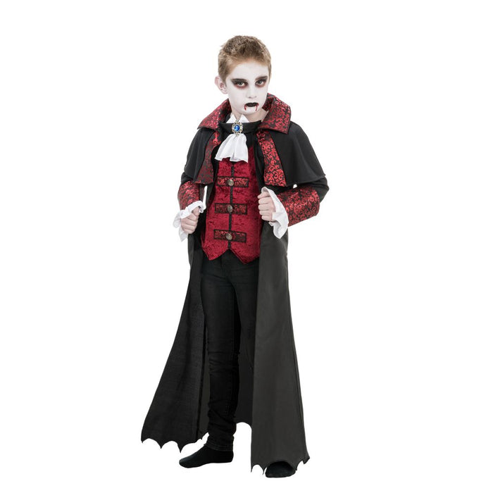 Vampir Kinderkostüm mit Umhang und Jabot | Schwarz Rot