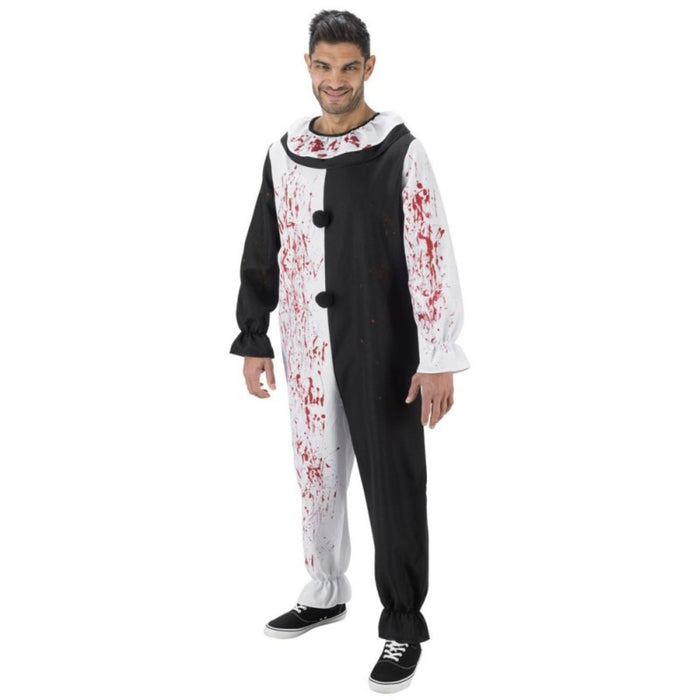 TERRIFIER® Kostüm "Art The Clown" Jumpsuit für Herren | Schwarz/Weiß mit Blutspritzern