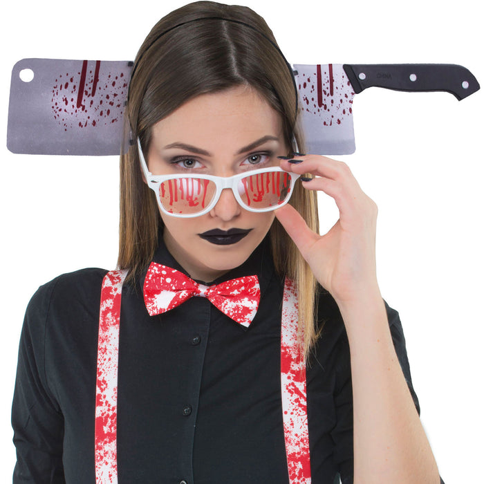 Halloween Haarreif mit blutigem Hackebeil