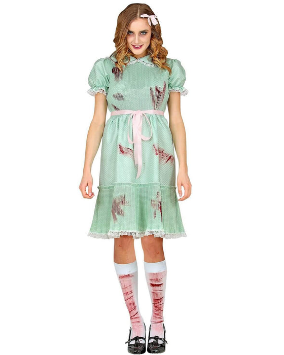 Halloween Zwilling Horror Kostüm "Shining Twins" für Damen | Grün Weiß